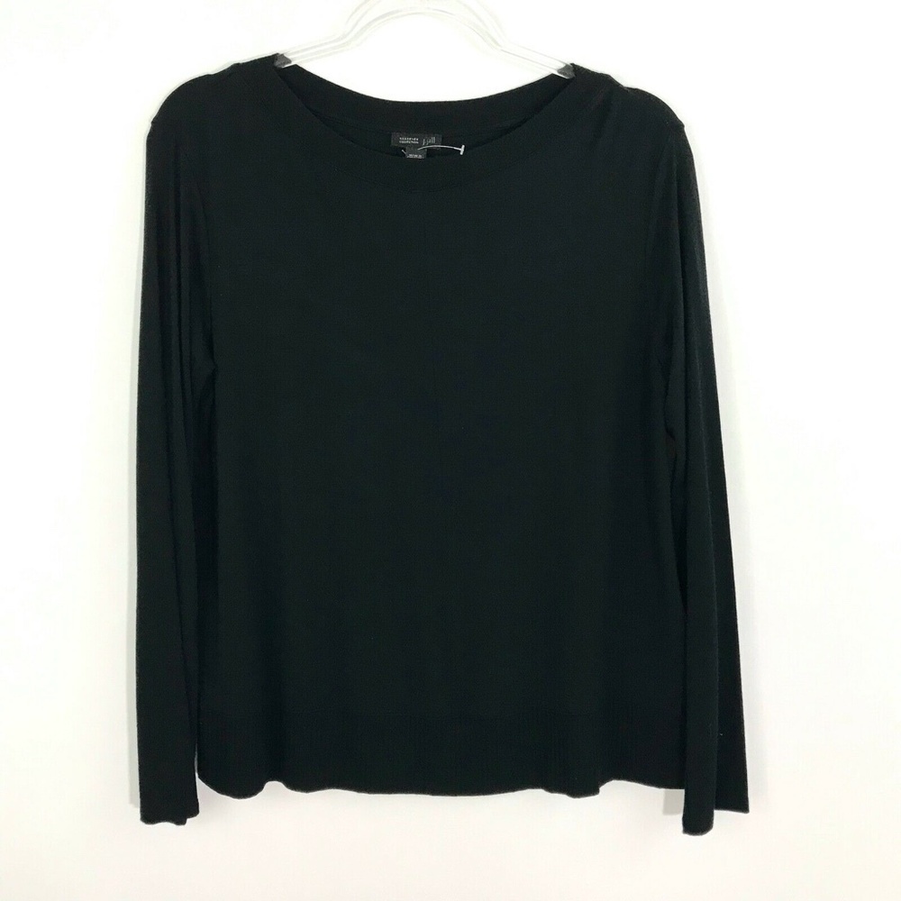 J.Jill Top Women Small Black Shirt Round Neck Long Sleeve Knit Ribbed Waist NWOT